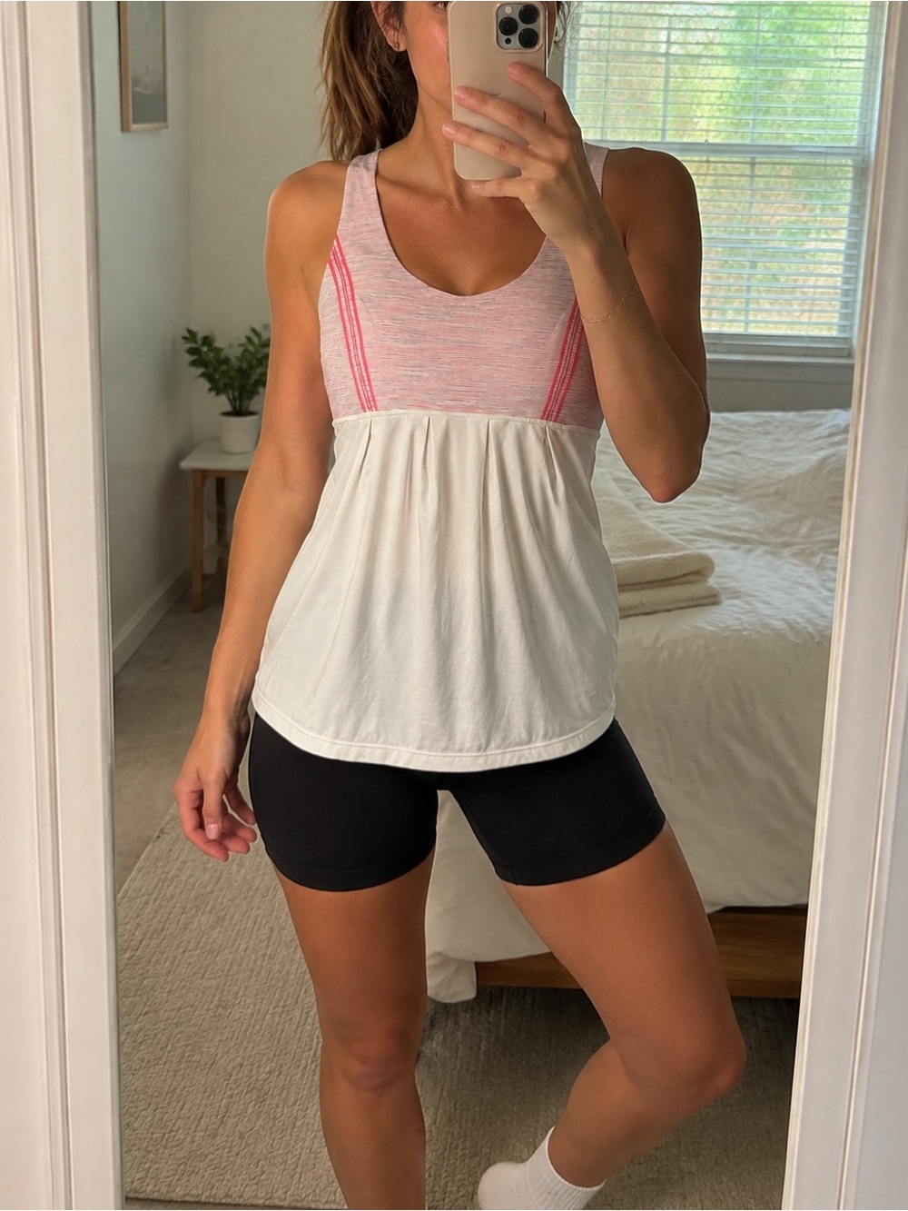 lululemon athletica Pink and White Racerback Empire Tank